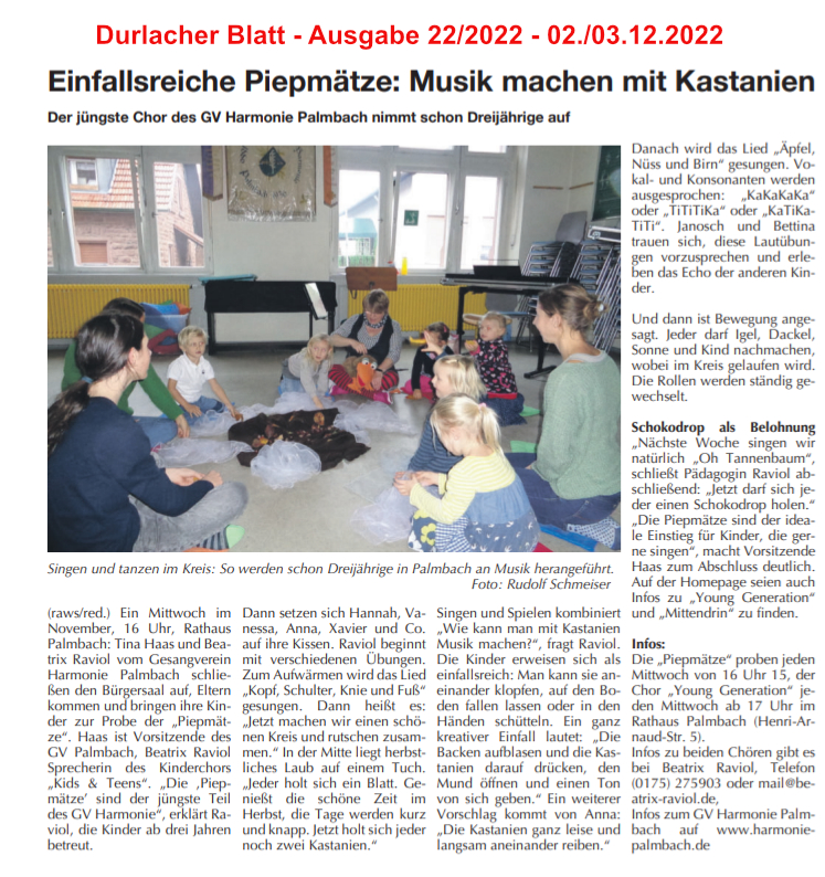 Zeitungsartikel aus dem Durlacher Blatt vom 02.12.2022